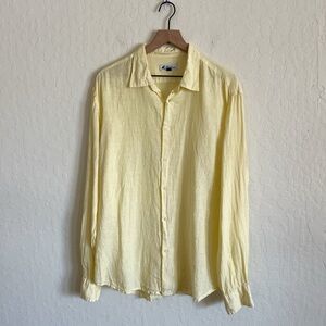 William Men’s 100% Linen Long Sleeve Button Down Shirt XXL Yellow Beach Travel